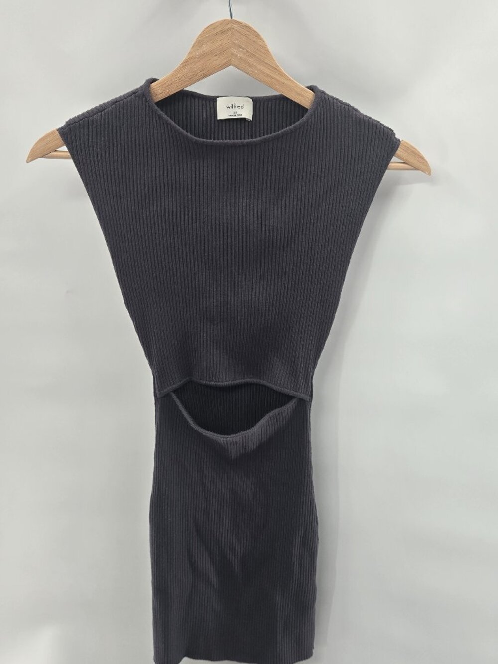 Aritzia Wilfred Charcoal Gray Front Cutout Ribbed Knit Bodycon Mini Dress XS